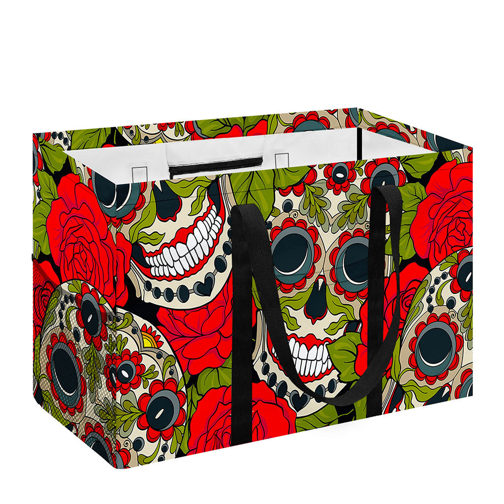 Rose Floral Sugar Skull Pattern Print Utility Tote Bag