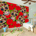 Rose Floral Sugar Skull Pattern Print Wall Sticker