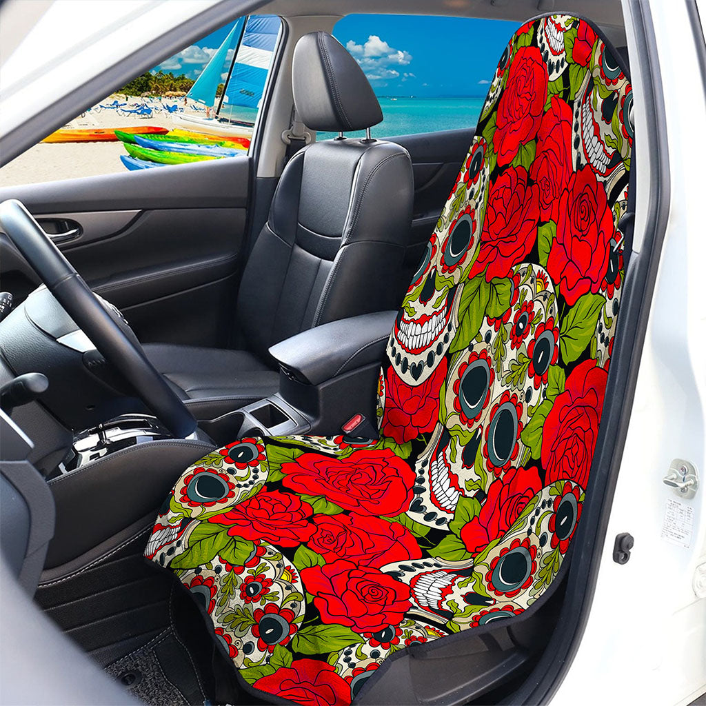 Rose Floral Sugar Skull Pattern Print Waterproof Car Seat Cover