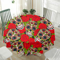 Rose Floral Sugar Skull Pattern Print Waterproof Round Tablecloth