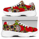 Rose Floral Sugar Skull Pattern Print White Chunky Shoes