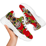 Rose Floral Sugar Skull Pattern Print White Chunky Shoes