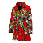 Rose Floral Sugar Skull Pattern Print Women's Bathrobe