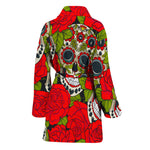 Rose Floral Sugar Skull Pattern Print Women's Bathrobe