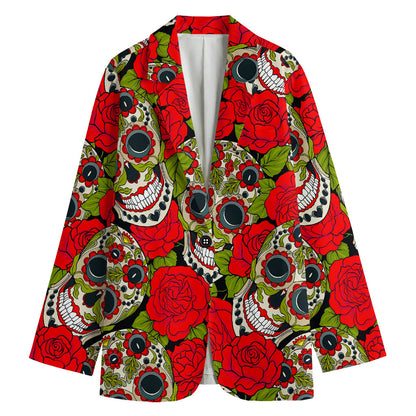 Rose Floral Sugar Skull Pattern Print Women's Blazer