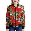 Rose Floral Sugar Skull Pattern Print Women's Bomber Jacket