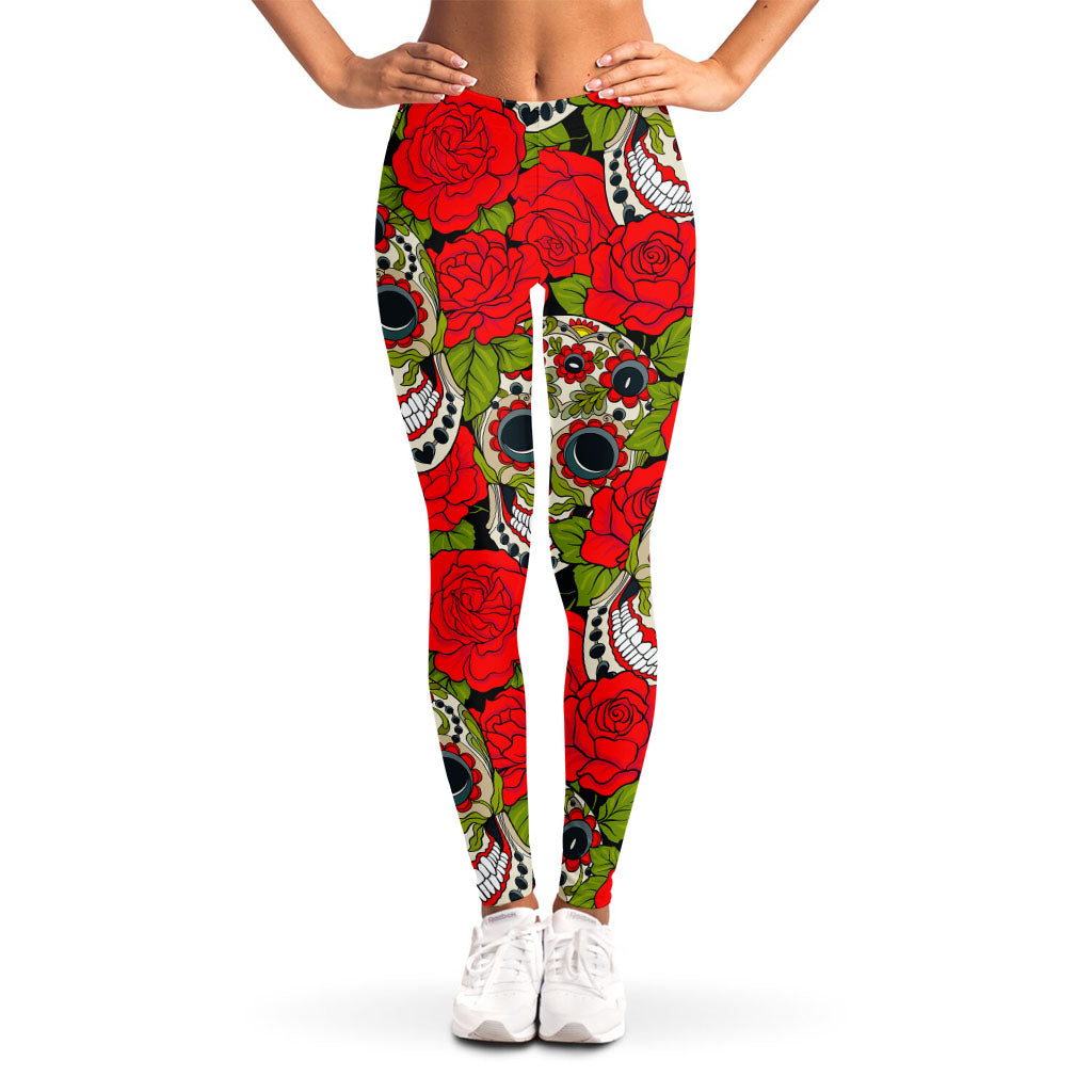 Rose Floral Sugar Skull Pattern Print Women's Leggings