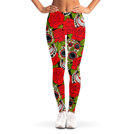 Rose Floral Sugar Skull Pattern Print Women's Leggings