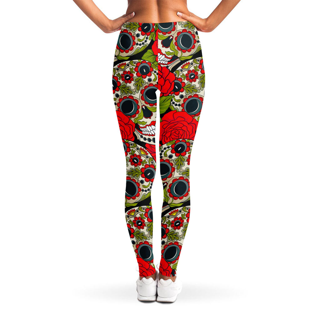 Rose Floral Sugar Skull Pattern Print Women's Leggings