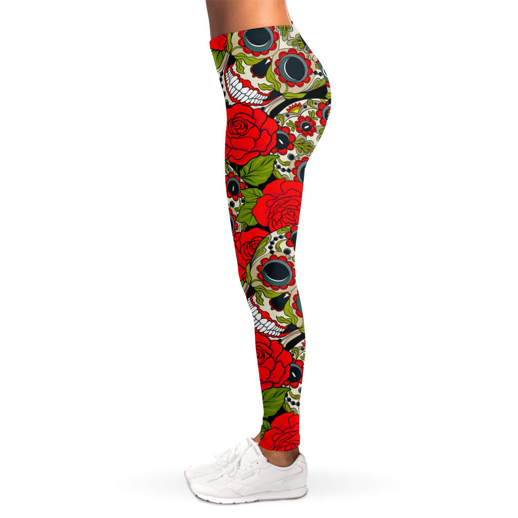 Rose Floral Sugar Skull Pattern Print Women's Leggings