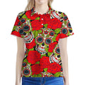 Rose Floral Sugar Skull Pattern Print Women's Polo Shirt