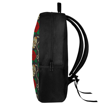 Rose Flower Sugar Skull Pattern Print 17 Inch Backpack