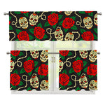 Rose Flower Sugar Skull Pattern Print 3 Piece Kitchen Curtains