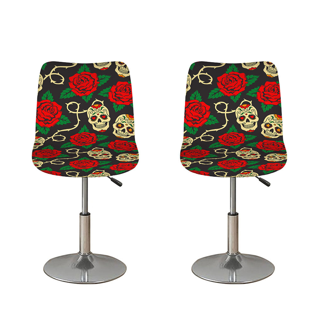Rose Flower Sugar Skull Pattern Print Bar Stool Covers