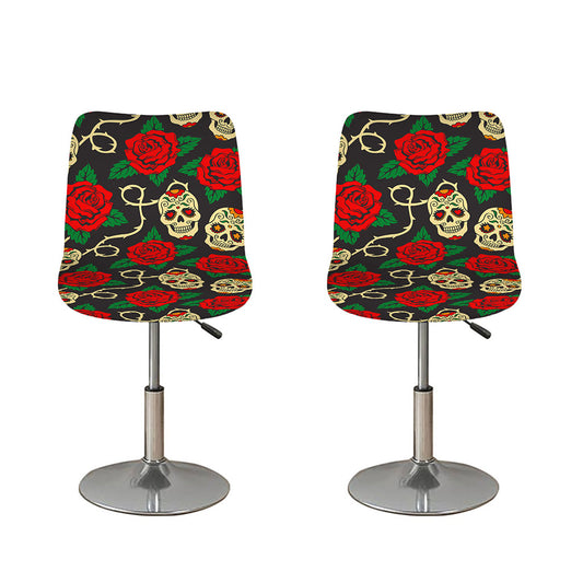 Rose Flower Sugar Skull Pattern Print Bar Stool Covers