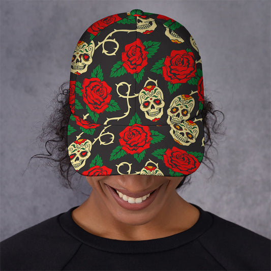 Rose Flower Sugar Skull Pattern Print Baseball Cap
