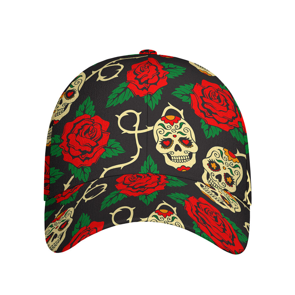 Rose Flower Sugar Skull Pattern Print Baseball Cap