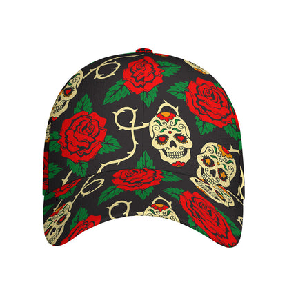 Rose Flower Sugar Skull Pattern Print Baseball Cap