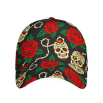Rose Flower Sugar Skull Pattern Print Baseball Cap
