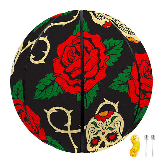 Rose Flower Sugar Skull Pattern Print Basketball