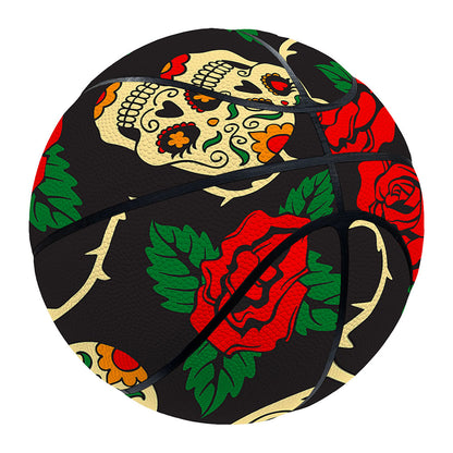 Rose Flower Sugar Skull Pattern Print Basketball