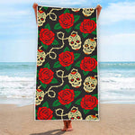 Rose Flower Sugar Skull Pattern Print Beach Towel