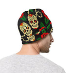 Rose Flower Sugar Skull Pattern Print Beanie