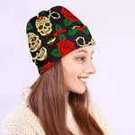 Rose Flower Sugar Skull Pattern Print Beanie
