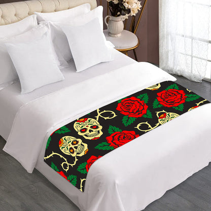 Rose Flower Sugar Skull Pattern Print Bed Runner