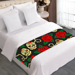 Rose Flower Sugar Skull Pattern Print Bed Runner