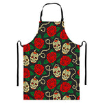 Rose Flower Sugar Skull Pattern Print Bib Apron With Pocket
