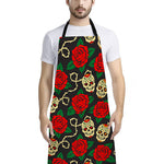 Rose Flower Sugar Skull Pattern Print Bib Apron With Pocket