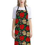 Rose Flower Sugar Skull Pattern Print Bib Apron With Pocket