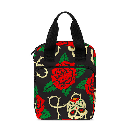 Rose Flower Sugar Skull Pattern Print Bible Tote Bag
