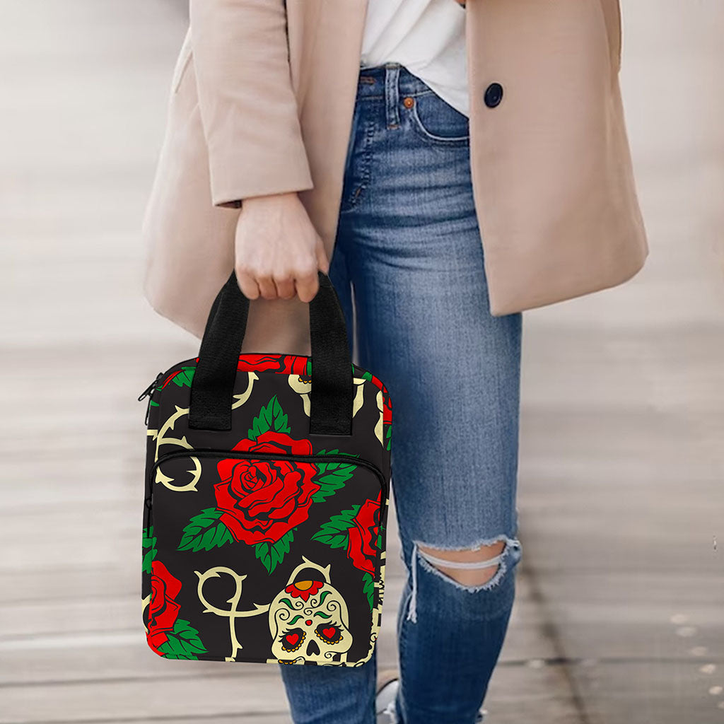 Rose Flower Sugar Skull Pattern Print Bible Tote Bag