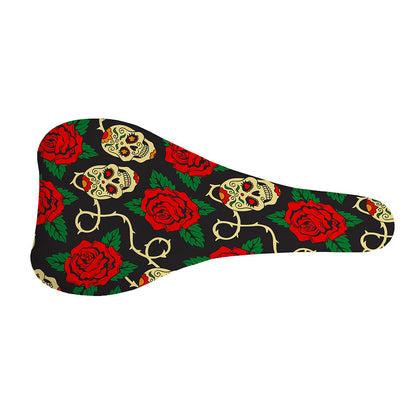 Rose Flower Sugar Skull Pattern Print Bicycle Seat Cover
