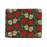 Rose Flower Sugar Skull Pattern Print Bifold Wallet