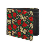 Rose Flower Sugar Skull Pattern Print Bifold Wallet