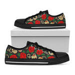 Rose Flower Sugar Skull Pattern Print Black Low Top Sneakers