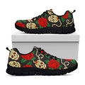 Rose Flower Sugar Skull Pattern Print Black Running Shoes