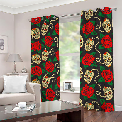 Rose Flower Sugar Skull Pattern Print Blackout Grommet Curtains