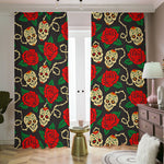 Rose Flower Sugar Skull Pattern Print Blackout Pencil Pleat Curtains