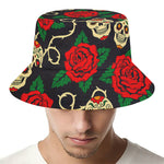 Rose Flower Sugar Skull Pattern Print Bucket Hat