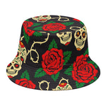 Rose Flower Sugar Skull Pattern Print Bucket Hat
