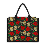 Rose Flower Sugar Skull Pattern Print Canvas Tote Bag