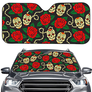 Rose Flower Sugar Skull Pattern Print Car Windshield Sun Shade