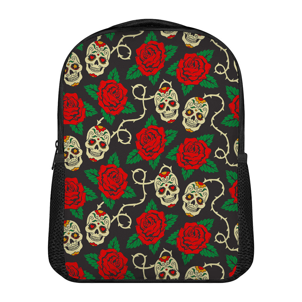 Rose Flower Sugar Skull Pattern Print Casual Backpack