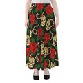 Rose Flower Sugar Skull Pattern Print Chiffon Maxi Skirt
