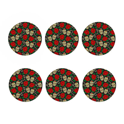 Rose Flower Sugar Skull Pattern Print Coaster Set