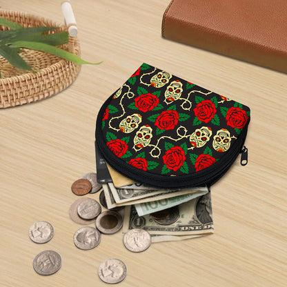 Rose Flower Sugar Skull Pattern Print Coin Purse
